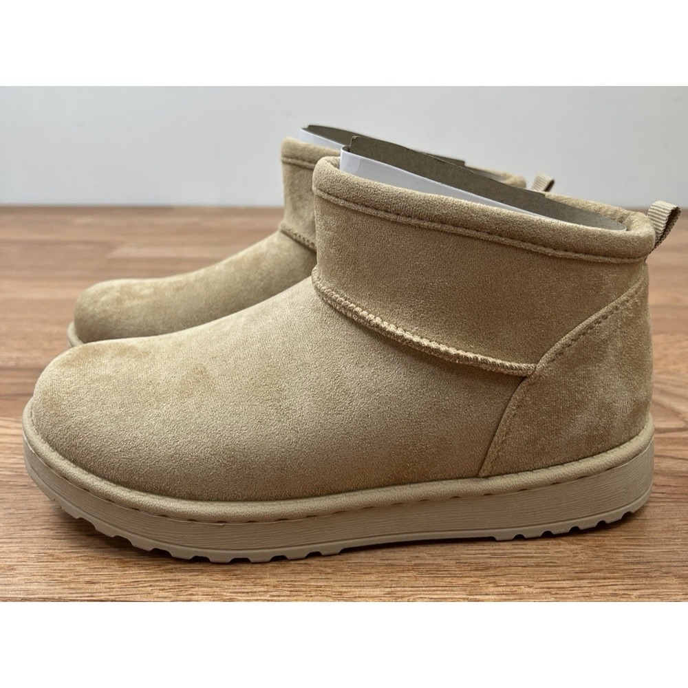 SO Lupita Tan Low Booties Boots Faux Suede & Fur Mini Boots Women's Size 6 NEW